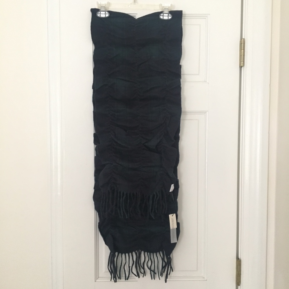 Talbots Navy Green Tartan Plaid Cashmere Scarf